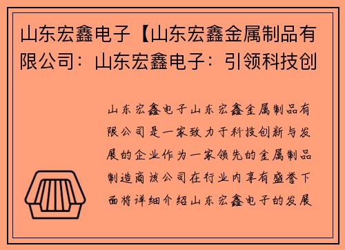 山东宏鑫电子【山东宏鑫金属制品有限公司：山东宏鑫电子：引领科技创新与发展】